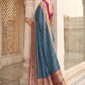 Royal Blue Paithani Silk Saree Traditional Zari Border Magenta Designer Blouse