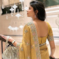 Mustard Gold Embroidered Silk Saree with Heavy Designer Border