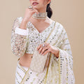 White Net Saree Gold Sequins Embroidery Designer Blouse
