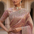 Dusty Pink Organza Silk Saree with Heavy Embroidery Designer Border