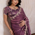 Wine Purple Silk Saree Golden Zari Embroidery Border Matching Blouse