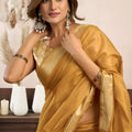 Elegant Mustard Gold Silk Saree with Zari Border | Designer Saree