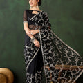 Black Embroidered Net Saree with Designer Border Party Wear Saree