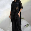 Stylish Black Sequins Ready to Wear Designer Saree with Jacket Style Blouse