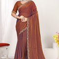  Copper Brown Silk Saree with Rich Golden Zari Border Designer Saree