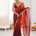 Wine Red Organza Silk Saree Designer Gold Lace Border Matching Blouse