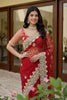Designer Wine Red Net Saree Heavy Pearl Sequins Embroidery Border