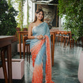Sky Blue Peach Ombre Sequins Saree Designer Party Wear