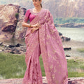 Pink Embroidered Silk Saree with Heavy Border Designer Blouse