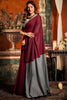 Wine Red and Grey Dual Tone Silk Saree with Minimal Design