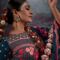 Designer Navy Blue Floral Embroidered Saree with Stylish Blouse