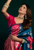 Teal Blue Soft Silk Saree with Pink Contrast Border
