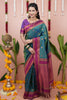 Teal Green Silk Saree Magenta Pink Woven Border Traditional Design