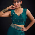 Teal Green Silk Saree with Embroidered Border Designer Saree