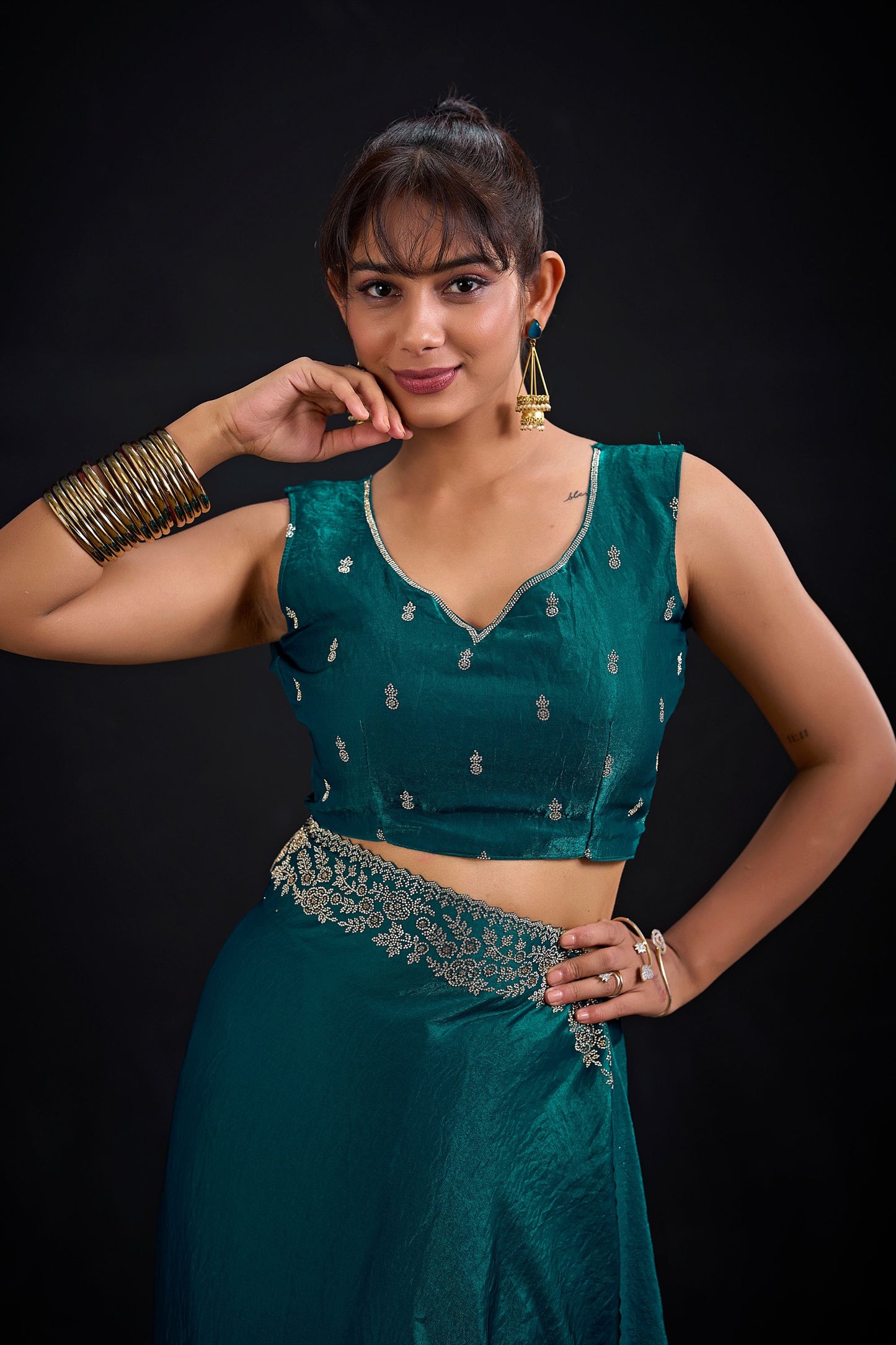 Teal Green Silk Saree with Embroidered Border Designer Saree