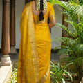 Mustard Yellow Kanjivaram Silk Saree Gold Zari Border Motif Pallu