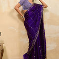 Royal Purple Silk Saree with Gold Zari Embroidery Designer Blouse 