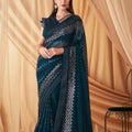 Teal Blue Designer Saree with Silver Elegant Party Wear