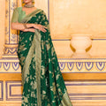 Green Banarasi Silk Saree with Golden Zari Contrast Blouse