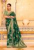 Green Banarasi Silk Saree with Golden Zari Contrast Blouse