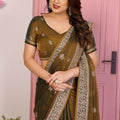 Designer Brown Embroidered Saree with Blouse Party Wear