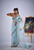 Designer Sky Blue Organza Saree with Floral Embroidery Party Saree