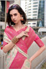 Cream And Pink Patola Print Saree with Intricate Border Festive Wear