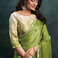 Olive Green Georgette Designer Saree Embroidered Border