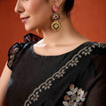 Black Embroidered Georgette Saree Floral Motifs Designer Border