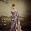  Lavender Linen Silk Saree with Floral Digital Print Designer Tassel Pallu