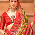 Mustard Yellow and Red Patola Print Silk Saree
