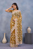 Mustard Yellow Floral Embroidered Net Saree with Designer Border