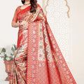 Red and Beige Banarasi Silk Saree with Rich Zari Woven Design