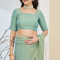 Mint Green Designer Saree Multicolor Embroidered Border Ready To Wear