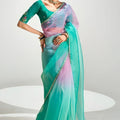 Sea Green Lavender Ombre Organza Saree with Designer Blouse 
