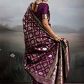 Luxury Wine Purple Banarasi Silk Saree Rich Gold Zari Weaving Traditional Motifs