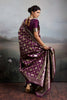 Luxury Wine Purple Banarasi Silk Saree Rich Gold Zari Weaving Traditional Motifs
