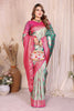 Sea Green Pink Banarasi Silk Saree with Zari Weaving and Contrast Blouse