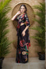 Black Satin Floral Printed Saree with Matching Blouse Party Wear