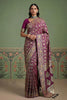 Luxury Wine Purple Heavy Embroidered Banarasi Silk Saree