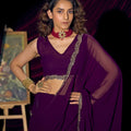 Deep Purple Georgette Saree with Embroidered Border Designer Saree