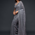 Premium Grey Sequin Party Wear Saree with Designer Blouse