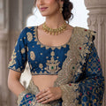 Navy Blue Banarasi Silk Saree Heavy Zari Embroidery Rich Designer Border