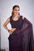 Wine Purple Organza Silk Saree Black Embroidered Blouse Designer Saree
