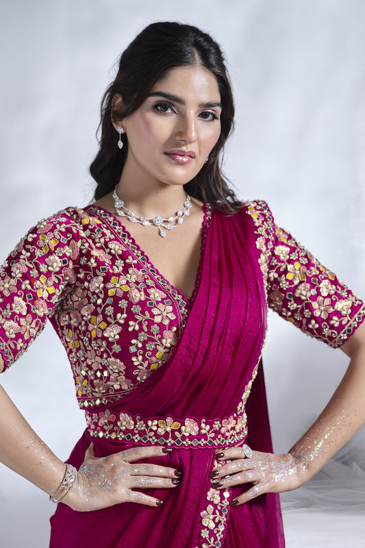 Designer Rani Pink Georgette Saree with Heavy Blouse