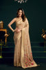  Beige Soft Silk Saree with Floral Embroidery Gold Zari Border