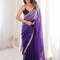 Purple Organza Silk Saree with Designer Golden Lace Border