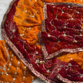Orange Red Georgette Bandhani Saree Gota Patti Work Embroidered Border