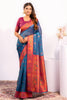 Sky Blue Paithani Silk Saree with Pink Zari Border and Traditional