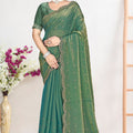 Sea Green Dual Tone Silk Saree Zari Embroidered Border Buti Work